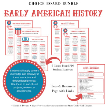 Preview of Early American History Choice Board Menus Bundle - Digital Learning Projects!