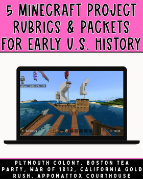 Preview of Early American History Minecraft Projects Includes Editable Rubrics
