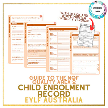 Preview of Early Childhood NQF Quality Area 2 Child Enrolment Record EYLF Australia