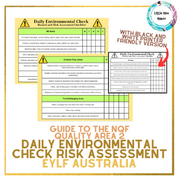 Preview of Early Childhood NQF Quality Area 2 Daily Risk Assessment Check EYLF Australia