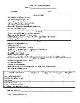 Early Childhood Parent/Teacher Conference Form by Amanda Bradley