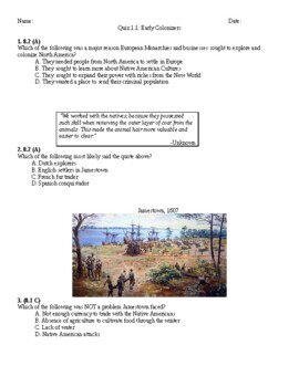 Preview of Early Colonization Mastery Quiz with Stations