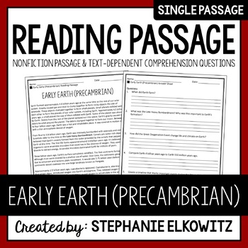 Preview of Early Earth (Precambrian) Reading Passage | Printable & Digital