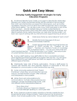 Preview of Early Education 20 Everyday Activities List of Family Engagement Strategies