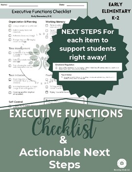 Preview of Early Elementary Executive Skills Checklist & Actionable Next Steps (K-2)