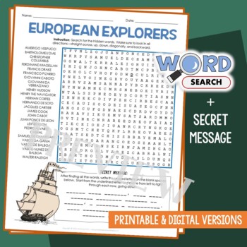 Preview of Early European Explorers Word Search Puzzle Activity Vocabulary Worksheet