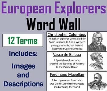 Preview of Early European Explorers Word Wall Cards (Age of Exploration Unit)