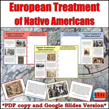 Preview of European Treatment of Native Americans with Primary Sources Printable & Digital