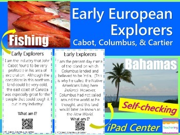 Preview of Early Explorers Task Cards with QR Codes {Cabot, Columbus, & Cartier}