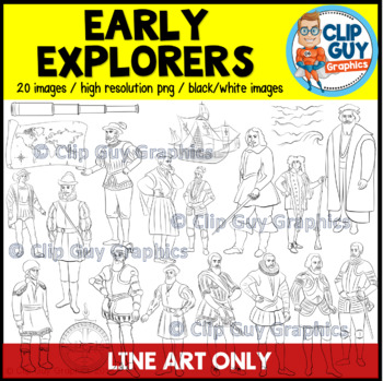 Preview of Early Explorers Clip Art Bundle - LINE ART IMAGES ONLY {Clip Guy Graphics}