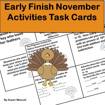 Preview of Early Finish November Activities Task Cards