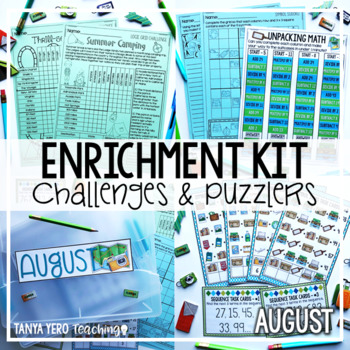 Preview of Early Finisher Activities | Math Enrichment | August | Emergency Sub Plans