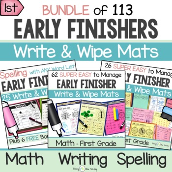Preview of Early Finisher Activities BUNDLE for First Grade MATH SPELLING WRITING