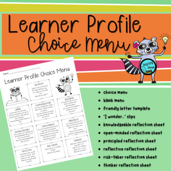 Preview of Choice Board for Early Finishers IB PYP Learner Profile Menu Extension Activity