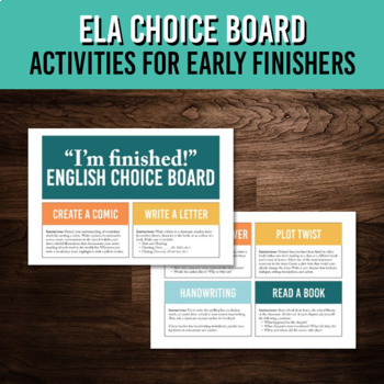 Preview of Early Finisher Choice Board for ELA Classroom | Extension Activity Task Cards