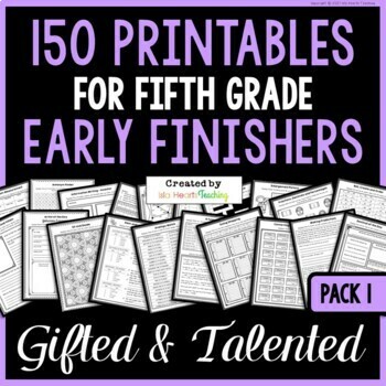 Preview of Fifth Grade Early Finisher Packet Fast Finishers Worksheets & Activities (GATE)