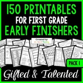 1st Grade Early Finisher Packet Fast Finishers Fun Workshe