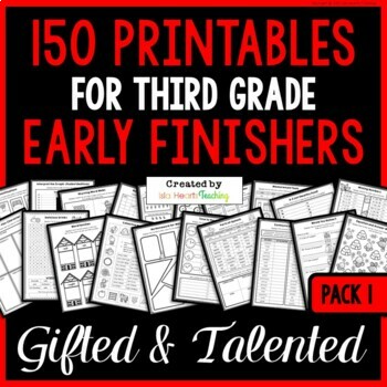 Preview of Third Grade Early Finisher Packet Fast Finishers Worksheets & Activities (GATE)