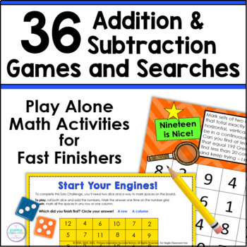Preview of Early Finisher Math Packet - Addition & Subtraction Within 20 - Math Games