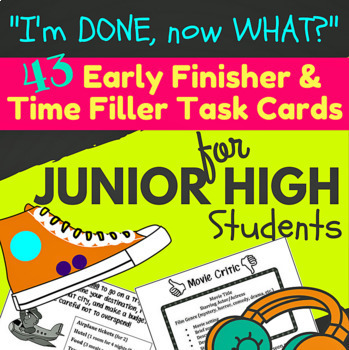 Preview of Early Finisher Task Cards for Junior High Students, Middle School ELA Activities