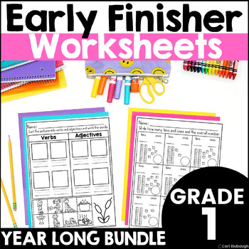 Preview of 1st Grade Early Finisher Phonics and Math Worksheet Packet - Year Long Bundle