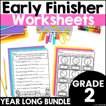 Preview of 2nd Grade Early Finisher Phonics & Math Worksheet Packet - Year Long Bundle