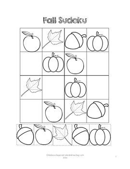 Early Finisher's Fall Critical Thinking Sudoku Puzzles Freebie | TPT