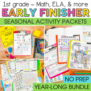 Preview of Summer Packet & Early Finishers Activities - Math Review, End of Year 1st Grade
