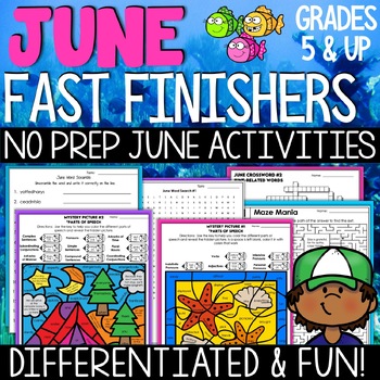 Preview of Early Finishers Activities & June Coloring Pages for After Testing Activities