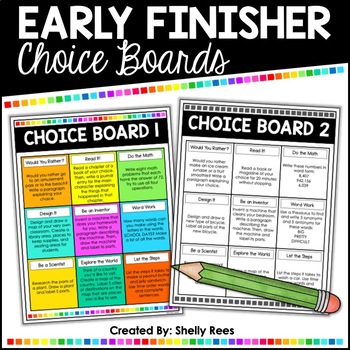 Preview of Early Finishers Activities | Math & Writing Choice Boards 