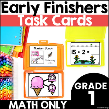 Preview of Math Early Finishers Activities Task Card Boxes for 1st Grade - MATH ONLY