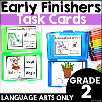 Preview of Early Finishers Activities Task Card Boxes for 2nd Grade - LANGUAGE ARTS ONLY