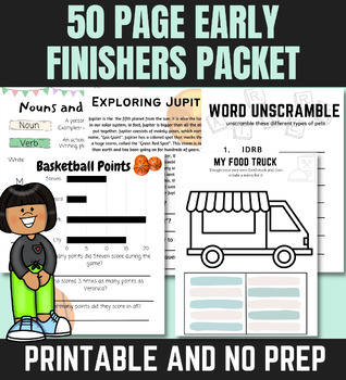 Preview of Early Finishers Activity Packet- 50 Educational and Fun Worksheets
