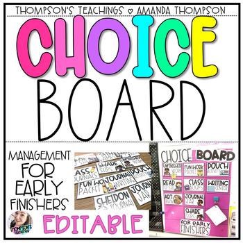 Preview of Early Finishers Choice Board - Editable - I'm Done Choice Board - Fast Finishers