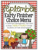 Early Finishers Choice Menu - September