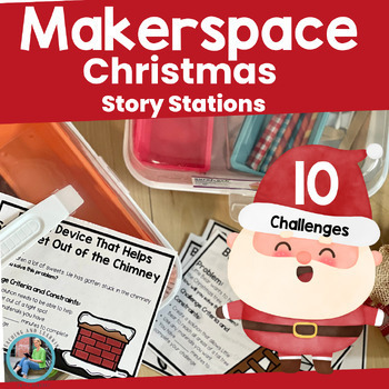 Preview of Christmas STEM Story Stations: Makerspace Task Cards: Challenges & Read Aloud