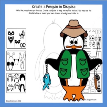 Preview of Art Worksheets - Penguin in Disguise - Early Finishers Art Subs Printables