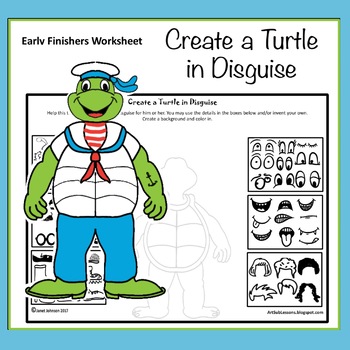 Preview of Art Worksheet - Create a Turtle in Disguise - Early Finishers Art Subs Printable