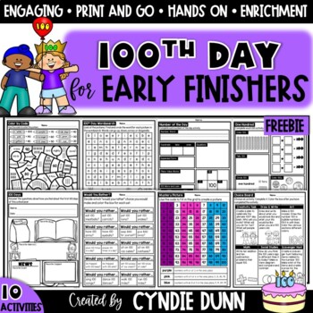 Preview of Early Finishers Fast Finishers Activities 100th Day of School Hundredth Day