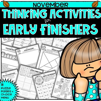 Preview of Early Fast Finishers Activities No Prep Puzzles November