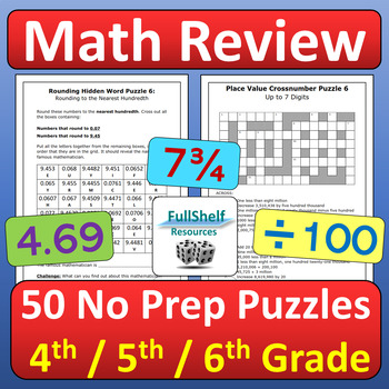 Preview of Early Finishers Math Activities 4th 5th Grade Fun Puzzles Worksheets NO PREP