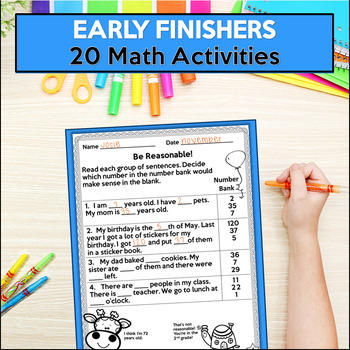 Preview of Early Finishers Brain Teasers Fast Finishers Math Activities 1st 2nd 3rd Grades