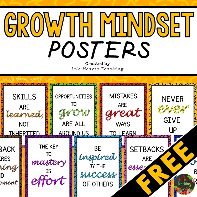 FREE Growth Mindset Posters for the Classroom or Bulletin Board TpT