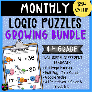 Preview of Early Finishers Monthly Logic Puzzles Fourth Grade Growing Bundle Fast Finishers