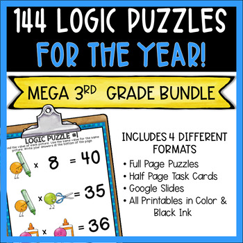 Preview of Early Finishers Monthly Logic Puzzles Third Grade Mega Bundle Fast Finishers