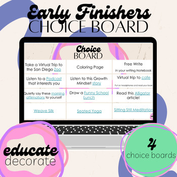 Preview of Early Finishers/Morning Work Choice Board | Virtual | Google Slides