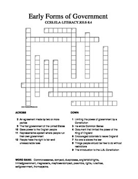 Preview of Early Forms of Government Crossword CCSS.ELA-LITERACY.RH.6-8.4, SS.7.C.1.2