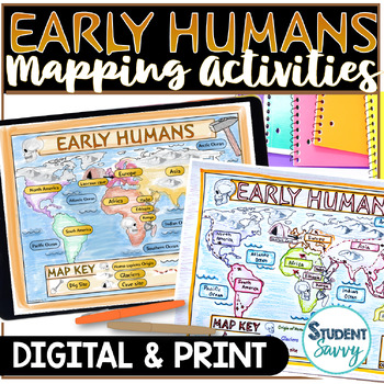 Preview of Early Humans Map Activity Stone Age Migration World Mapping Skills Google Slides