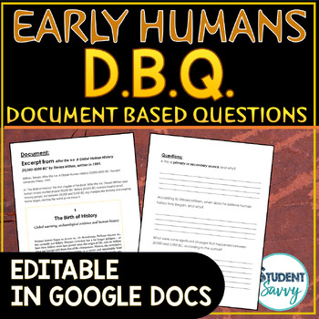 Preview of Early Humans Stone Age DBQ Document Based Questions Essay Writing DOLLAR DEALS