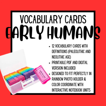 Preview of Early Humans Vocabulary Cards (Printable & Digital Version Included)